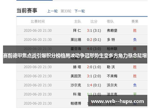 赛前德甲焦点战引爆积分榜格局波动争冠形势生变多方角力悬念陡增