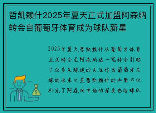 哲凯赖什2025年夏天正式加盟阿森纳转会自葡萄牙体育成为球队新星